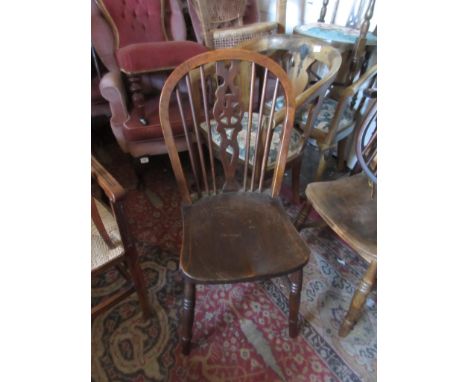 Set of five (four plus one) 20th Century beech and elm stick back dining chairs, together with Victorian low seat nursing cha