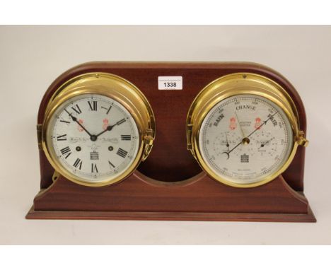 Good quality pair of reproduction brass ships bulk head clock and barometer by S.E Wills, Liverpool, maker to the admiralty, 