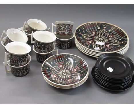 Portmeirion pottery Magic City pattern set of eight teacups and saucers, with other matching items 