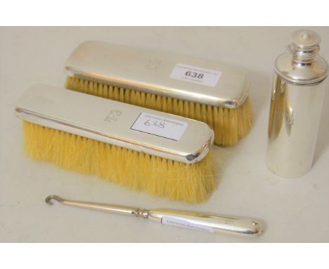 Tiffany & Co Sterling silver sander with hinged cover, monogrammed EL, together with two matching Tiffany & Co silver brushes
