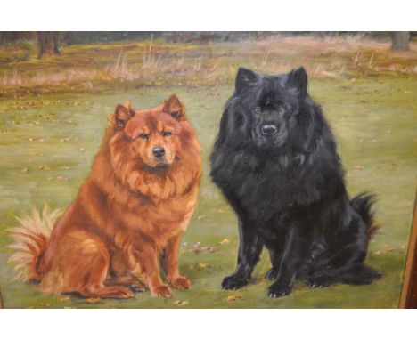 William Luker Junior, signed oil on canvas, portrait of two dogs, ' Kong ' and ' Ching ', dated 1929, 18ins x 24insIn good co