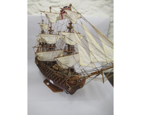 Wooden scale model of HMS Victory, 29insTitle showing Victory in 1805 