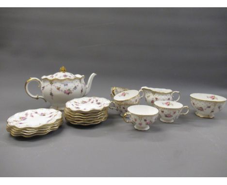 Royal Crown Derby Royal Antoinette pattern tea service including teapot, cream jug and sugar basinAll are First quality. All 