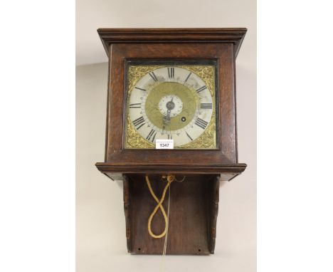 18th Century oak wall clock, the 8in brass and silvered dial inscribed Robert Botley, Bletchingley, with a single hand and al