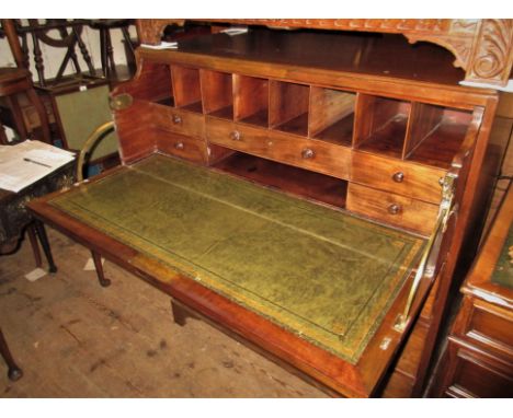 George III mahogany secretaire chest with fitted interior and green leather gilt tooled writing surface, above three long dra