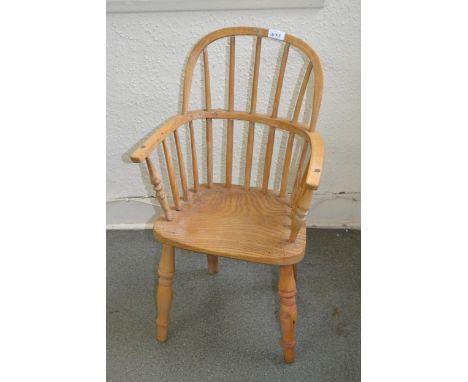 Late 19th / early 20th Century oak, elm and beech child's stick back Windsor armchair on turned supports 