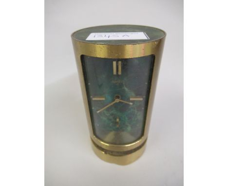 Swiss 1970's circular brass cased and malachite mounted mantel clock with alarm function 