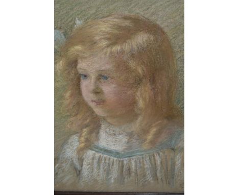 Ellen S. Sanford, monogrammed pastel drawing, portrait of a child, dated 1902, 14.5ins x 13.5insPaper laid onto canvas - no f