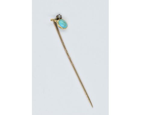 Victorian gold stick pin set turquoise and diamond 