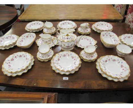 Royal Crown Derby extensive eight place tea and dinner service of Royal Antoinette pattern including serving dishes, dinner p