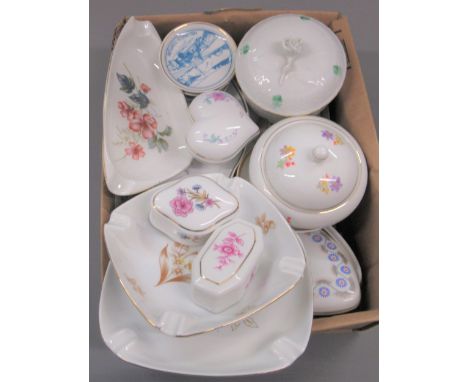 Collection of twelve various Hungarian Hollohaza porcelain trinket boxes and dishes, together with a boxed set of six egg cup