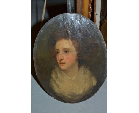 18th / 19th Century English school, oil on panel, head and shoulder portrait of a lady, 9.5ins x 7ins, oval 