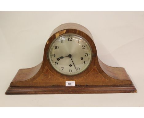 Mahogany cased mantel clock, the three train movement, with silvered dial having Arabic numerals and Westminster chiming func
