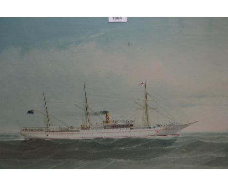 Oil on canvas, portrait of the Steam Hospital Ship, Gwalier, circa 1900, 16ins x 22ins, oak framed 