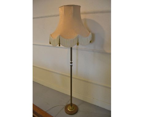 Reproduction brass lamp standard with gold damask shade 