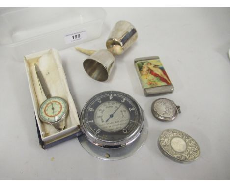 Short & Mason small bulkhead barometer, together with Molassine advertising vesta case, a spirit measure, oval plated vesta a