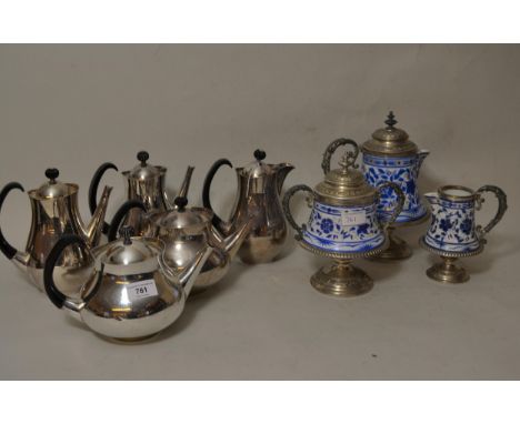 Eric Clements for Mappin & Webb, a five piece silver plated tea and coffee service together with a Continental pottery and si