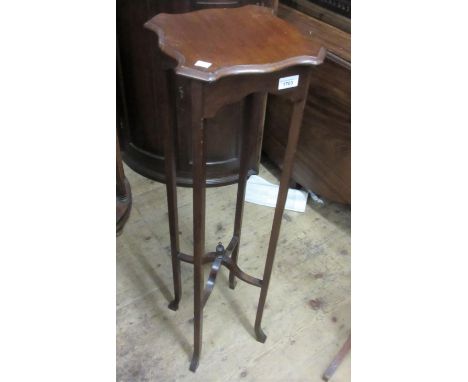Edwardian mahogany square shaped edge jardiniere stand on square tapering supports, together with an oak folding fire screen 