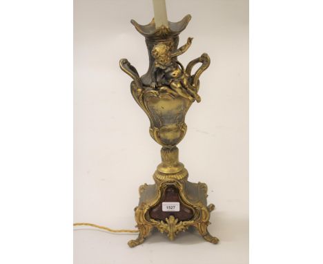 19th Century French gilded metal table lamp mounted with a cherub 