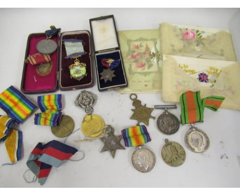 Quantity of various World War I and II service medals together with a silver gilt Masonic Maguncor medal, three other medals 