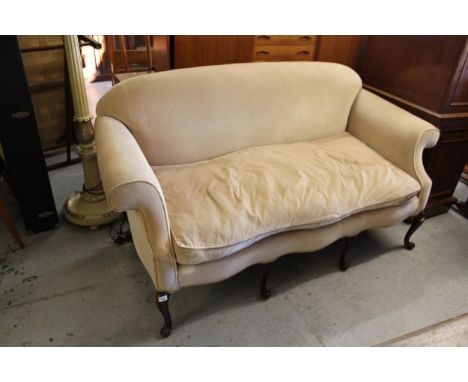 19th Century upholstered two seat sofa in George III style, on carved cabriole supports, 70ins wide 