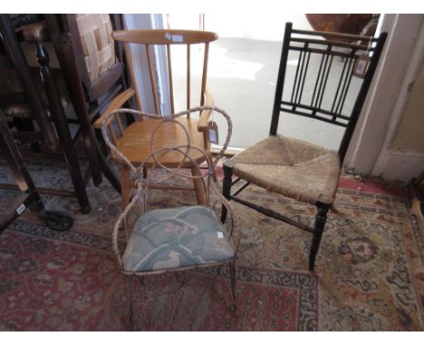 Child's ebonised stick back Sussex chair, together with a Merrybaby Windsor chair and a cane dolls chair 