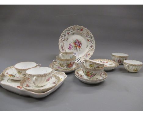 Miscellaneous items of early 20th Century Dresden floral decorated porcelain comprising:  eight various cups and saucers, rec