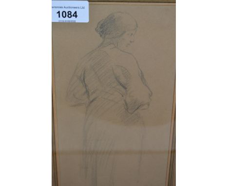 Framed pencil drawing, portrait of a lady in the manner of Augustus John, bearing signature ' John ', 9ins x 5ins 