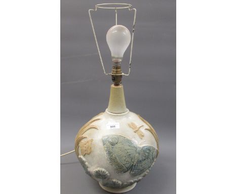 1970's Bernard Rooke table lamp with shade, relief moulded with butterflies and dragonflies, 25ins high including shade 