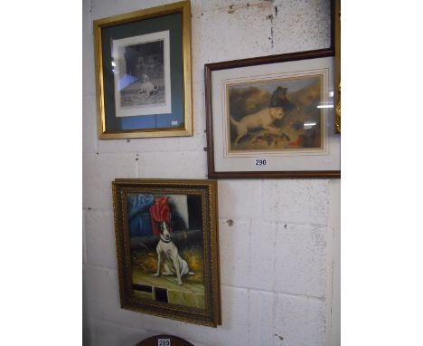 3 dog pictures to include a lithograph