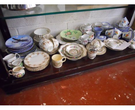 Shelf of china to include Coalport, Royal Doulton etc.