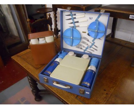 Retro picnic hamper and flasks