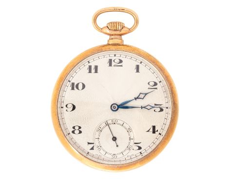 An Art Deco 9ct gold vest pocket watch, 4cm circular guilloché silvered dial with subsidiary seconds dial, Vertex jewelled mo