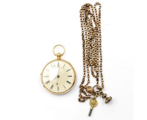 An 18ct gold pocket watch - Jonathan Hughes - Liverpool, Chester 1863 (with key), dial diameter approx 42mm, total gross weig