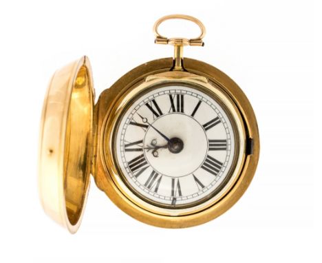 John Berry of London, a George III gilt case pair case pocket watch, gilt metal watch case, 3.5cm white enamel Roman dial, th