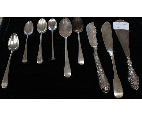 Collection of flatware including two butter knives and various spoons, various dates and makers (1 bag) weighable silver 4.21