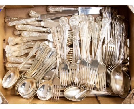 A large collection of silver and A1 silver plate including Kings Pattern flatware and cutlery with part canteens by William H