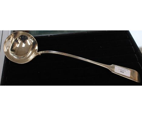 A William IV plain silver fiddle pattern soup ladle, William Eaton, London, 1830, 34cm long