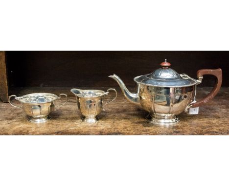 An Edward VIII silver three piece tea service, Sheffield 1936, makers marks for Brook and Son, Edinburgh, Reg: 779433, weighi