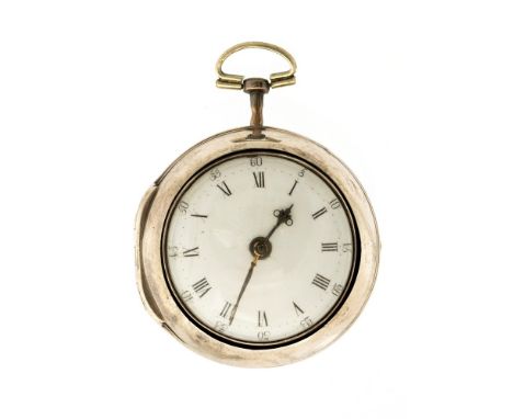 Charles Dale of Atherstone, a George III silver pair cased pocket watch, 4cm enamel Roman dial, fusee movement with baluster 