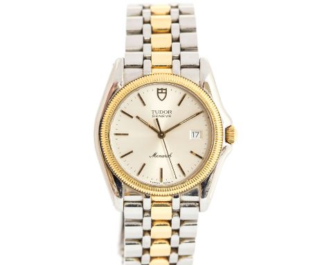 Tudor, a gentleman's Tudor Monarch bi-metal stainless steel wristwatch. 3cm silvered dial with baton hands and numerals, date