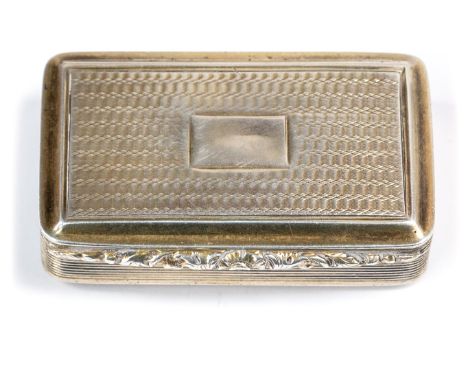 A William IV engine turned silver snuff box, Nathaniel Mills, Birmingham 1834, gilt interior, size approx 65mm x 35mm x 15mm,