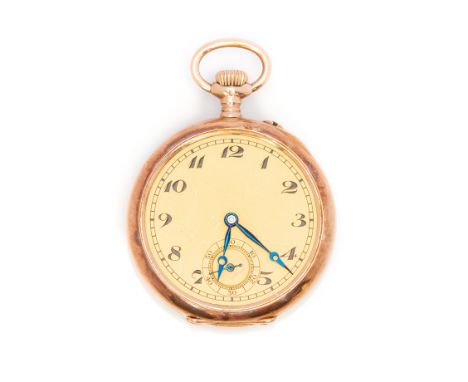 IWC - International Watch Company, an early 20th Century lady's IWC 14kt gold fob watch, 2.5 cm circular dial with a subsidia