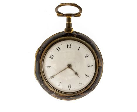 Thomas Glassup of Liverpool, Georgian silver gilt pair case pocket watch, tortoiseshell outer case, 4cm white enamel dial, fu