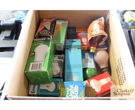 A box of various light bulbs 