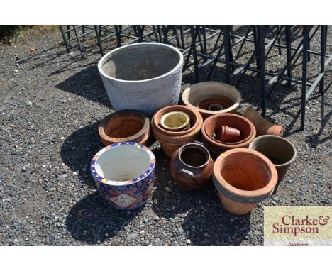 A Chinese Imari patterned jardiniere AF; various plant pots and a large planter