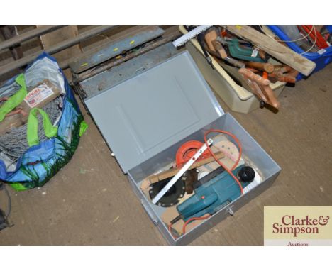 Two metal tool boxes and contents of various tools