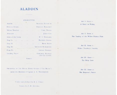 Royal Theatricals.- Elizabeth II (Queen) &amp; Princess Margaret.- Programme of Christmas Pantomime Aladdin in the Waterloo C