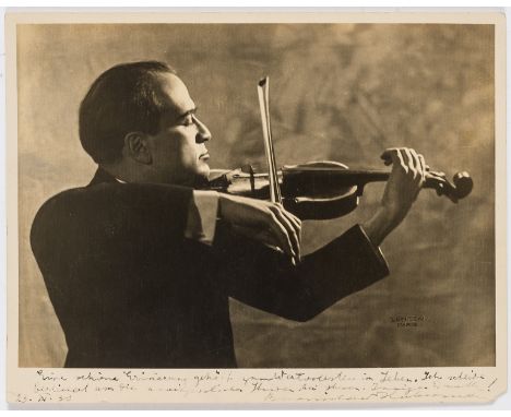 Music.- Stolen Stradivarius.- Huberman (Bronislaw) Photographic portrait of Huberman playing the legendary 'Gibson, Huberman 