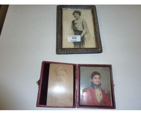 A silver photograph frame and a 19th Century miniature oil portrait 